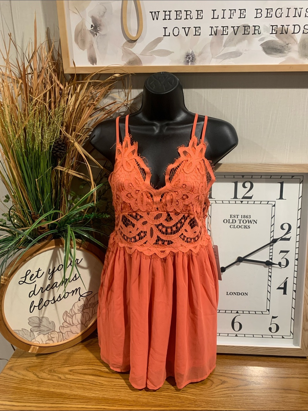 Lace Bodice Spaghetti Strap Romper - Coral